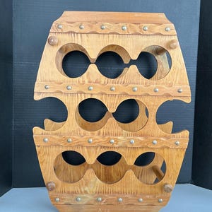 Vintage Wooden Barrel Shaped 10 Wine Bottle Holder