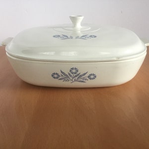 Vintage Corning Ware Cornflower Blue Square Casserole Dish And Pyroceram Lid