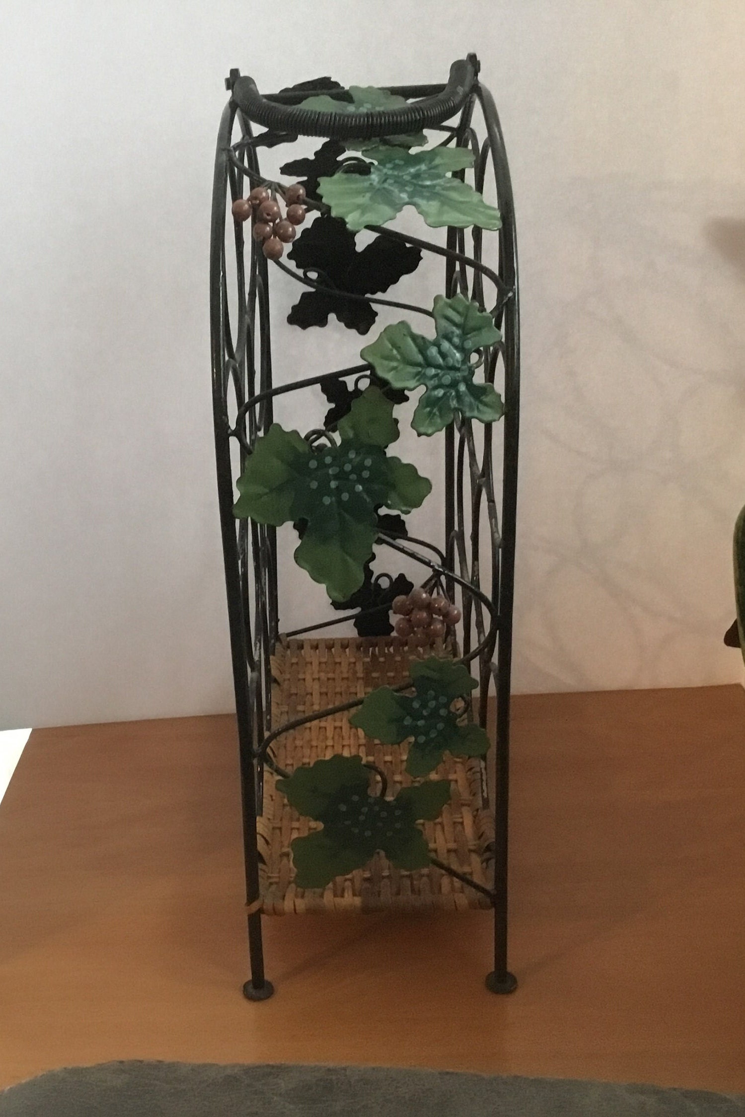 Vintage Wine Rack Black Metal Wicker Grape Vine Ten Bottle Etsy