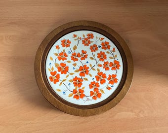 Vintage bloemen tegel houten ronde keukenonderzetter