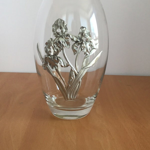 Vintage Seagull Pewter Glass Vase 8.5" tall
