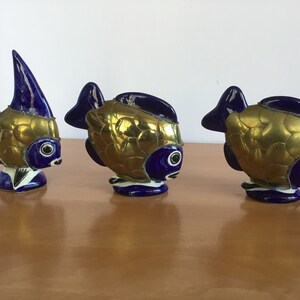 Vintage Set of 3 Mexican Tonala Fish with Brass Scales