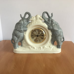 Vintage Ceramic Elephants Mantle Clock, Tabletop Clock