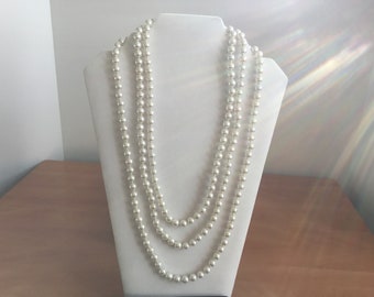Vintage Necklace White Faux Pearls 3 Strands