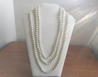 Vintage Necklace White Faux Pearls 3 Strands