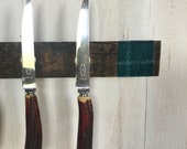 Magnetic Whisky Barrel Stave Knife Rack - Turquoise Tweed *Knives Not Included*