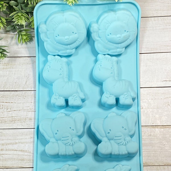 8 Cavities Safari Silicone Candy Mold-Lion Zebra Elephant Monkey Chocolate Mold-Ice Cube Tray-Crayons Mold-Fondant Cake Mold-Mini Soap Mold