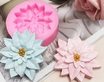 Poinsettia Flower Silicone Mold-Christmas Holly Leaf Mold-Decoration Plant Mold-Fondant Cake Mold-Mini Soap Chocolate Ice Crayons Resin Mold
