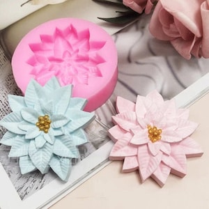 Poinsettia Flower Silicone Mold-Christmas Holly Leaf Mold-Decoration Plant Mold-Fondant Cake Mold-Mini Soap Chocolate Ice Crayons Resin Mold