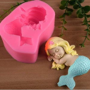 Mermaid Silicone Mold: Sleeping Girl Cake Topper, Chocolate, Soap Making