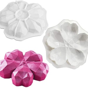 Faceted Heart Shape Silicone Mousse Cake Mold Trays for Home Kitchen DIY Cake Chocolate 3D Diamond Flower Shaped Mold Baking Tools
