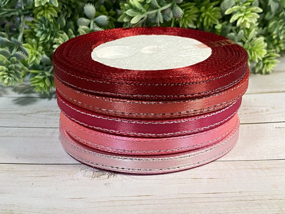 Set of 5 Ribbons-pink Collection 25 Yards/each 1/4 Wide 6mm Silver Edged Satin  Ribbons-gift Packing-christmas Decoration 