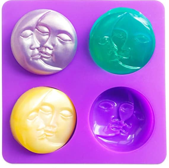 Sun & Moon Silicone Soap Molds, 4 Cavity Crescent Moon Face Silicone Soap  Mold for Homemade