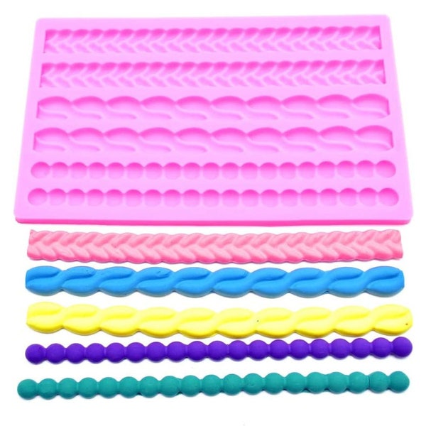 Rope Strip Cake Lace Silicone Fondant Mold Pearl Shell Fried Dough Twist Mold-Cake Border Decoration Sugar Craft Gumpaste Icing Polymer Clay