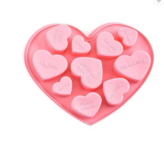 VALENTINES DAY Silicone Candy Mold HEARTS 8 Cavities RED crafting clay molds