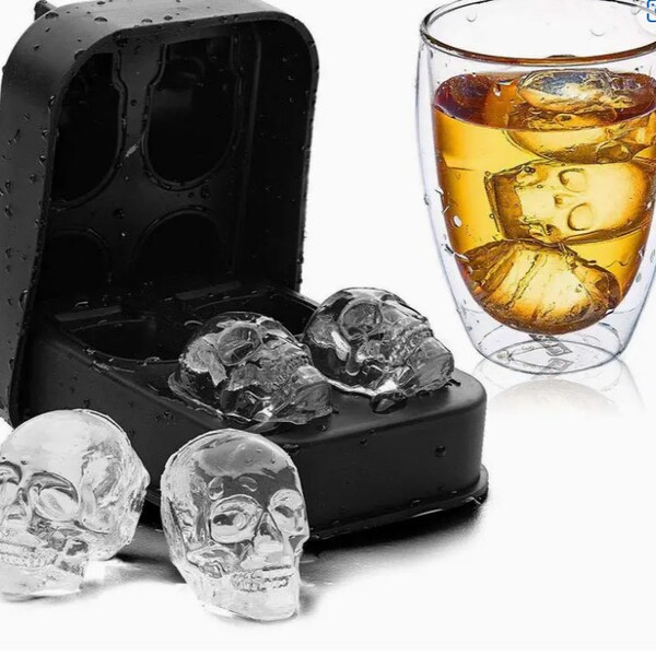 3D Skull Ice Mold Tray,Ice Cube Molds,Small Sphere Ice Cubes,Food-Grade Flexible Silicone Ice Molds For Whiskey, Beverages, Iced Coffee