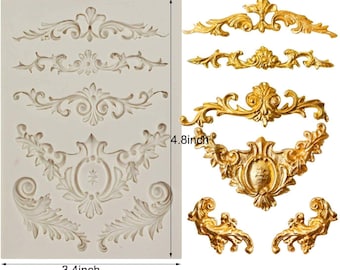 3D Baroque Stile Fondant Silicone Mold-Sculpted Flower Royal Lace Scroll Frame Mold Cupcake Cake Decoration Tool