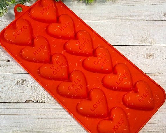VALENTINES DAY Silicone Candy Mold HEARTS 8 Cavities RED crafting clay molds