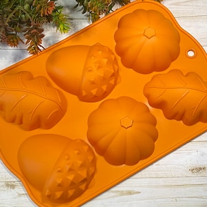 6 Cavities Oak Leaves Mold- Half Acorn and Pumpkin Silicone Mold-Autumn Theme Mold-Cake Mold-Soap Mold-Candle Mold-Chocolate Mold-Craft Mold