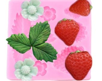 Strawberry Silicone Mold Flower Leaf Cupcake Topper Fondant Cake Decorating Tool Candy Clay Mold Chocolate Gum Paste Mold