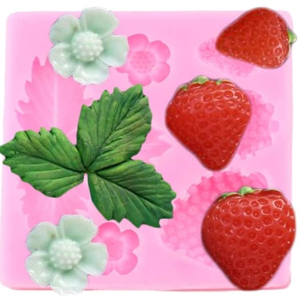 Strawberry Silicone Mold Flower Leaf Cupcake Topper Fondant Cake Decorating Tool Candy Clay Mold Chocolate Gum Paste Mold