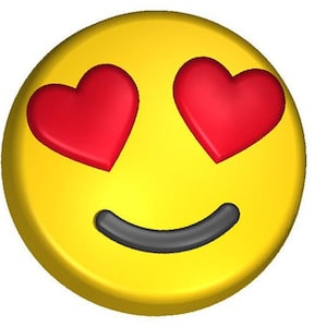 May include: A yellow smiley face emoji with red hearts for eyes. The emoji is smiling with a black mouth.