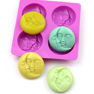 4 Cavities Sun and Moon Face Silicone Mold Tray-Craft DIY Fondant Chocolate Soap Mold Handmade Polymer Clay, Wax, Cake Decoration Tools image 1