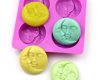 Molde de silicona con forma de cara de sol y luna: jabón, chocolate y arcilla DIY