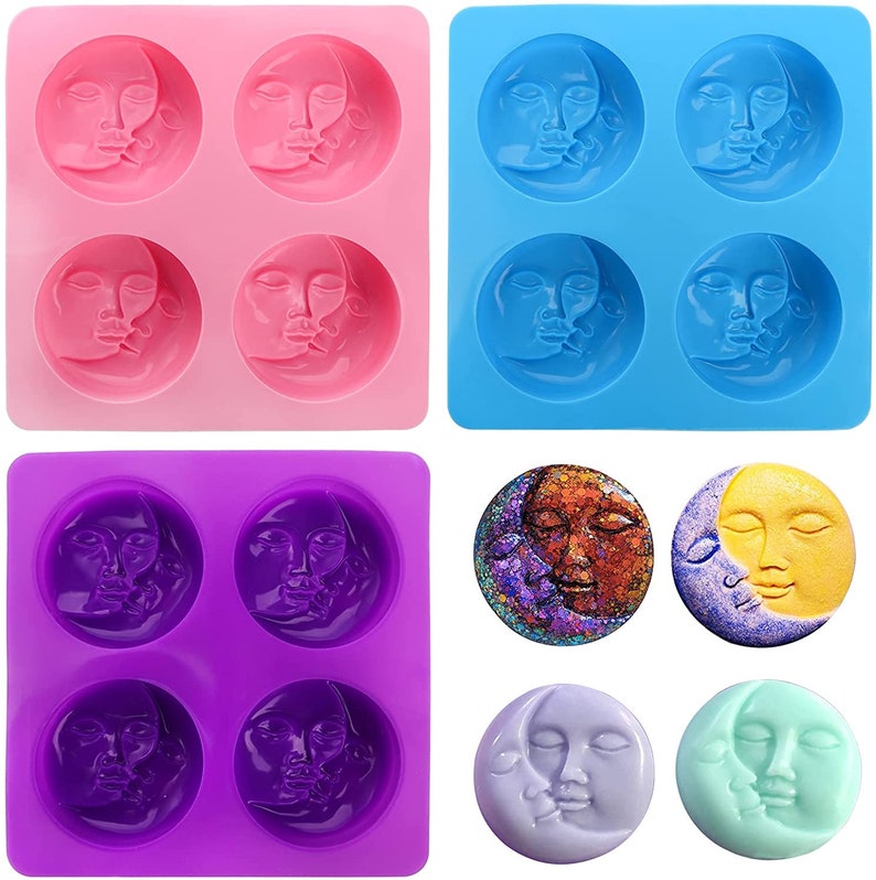 4 Cavities Sun and Moon Face Silicone Mold Tray-Craft DIY Fondant Chocolate Soap Mold Handmade Polymer Clay, Wax, Cake Decoration Tools image 5