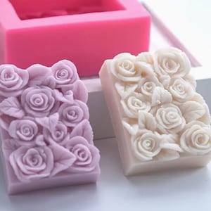Silicone Rectangle Rose Flower Fondant Molds Handmade Chocolate Candy Mold for DIY Craft Art Soap Candle Making Cake Decoration