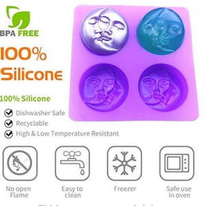 4 Cavities Sun and Moon Face Silicone Mold Tray-Craft DIY Fondant Chocolate Soap Mold Handmade Polymer Clay, Wax, Cake Decoration Tools image 4