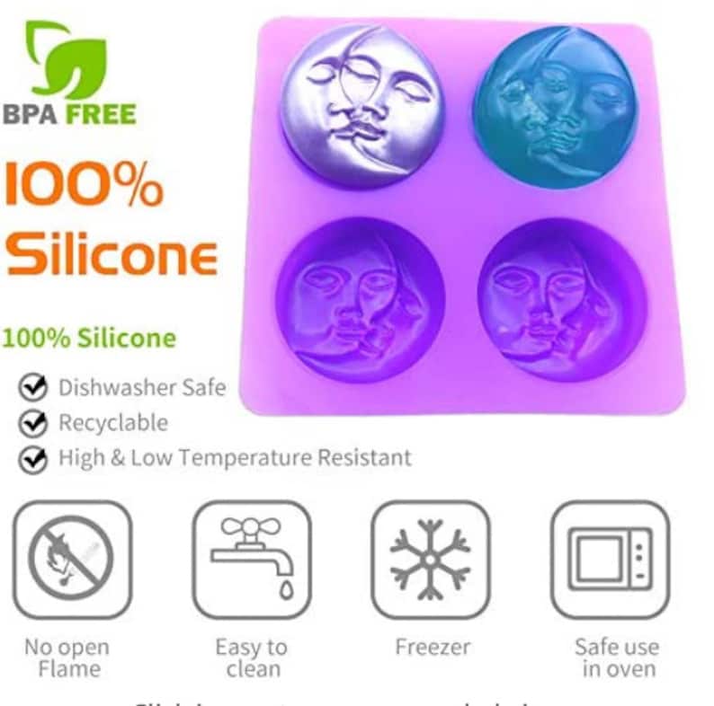 4 Cavities Sun and Moon Face Silicone Mold Tray-Craft DIY Fondant Chocolate Soap Mold Handmade Polymer Clay, Wax, Cake Decoration Tools image 4