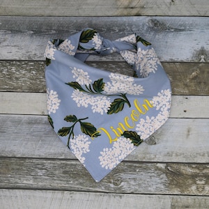 Personalized Hydrangea Dog Bandana Machine Embroidered Bandana Custom Bandana with name Custom Pet Bandana Dog Scarf Bandana with Flowers
