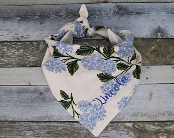 Personalized Hydrangea Dog Bandana Machine Embroidered Bandana Custom Bandana with name Custom Pet Bandana Dog Scarf Bandana with Flowers