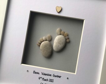 unique gift baby foot home decor pebble art Baby Footprint newborn statistics wall decor birth framed artwork collage