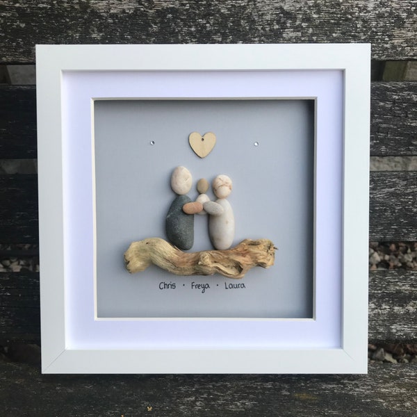 New Baby Pebble Art | Pebble Art Family | Personalised Baby Family Picture | Stone Family Art | The Pebble Family | New Family Pebble Art |