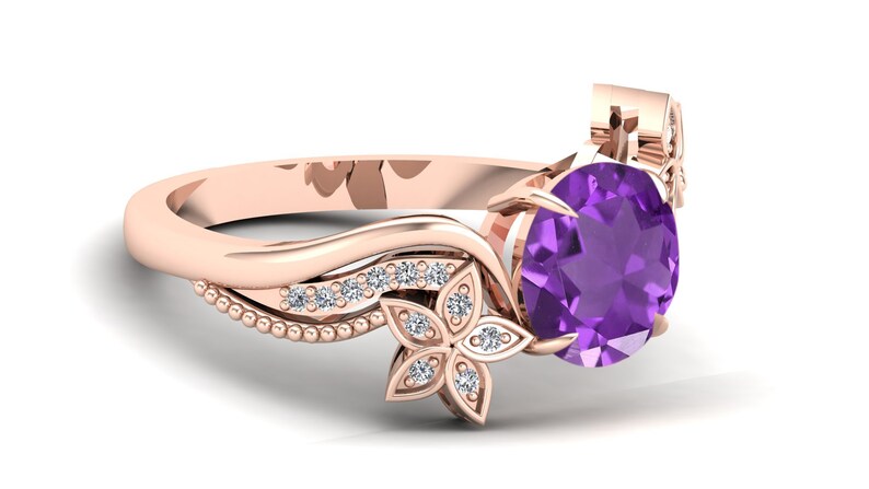 Amethyst Engagement Wedding Bridal Ring For Her Gift For Anniversary. 1.73Cts Antique Floral Flower Ring,Vintage Art Deco Moissanite Ring