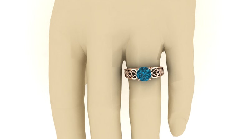 2.35Cts London Blue Topaz Engagement Ring,Vintage Art Deco Moissanite Ring,14k Rose Gold Vermeil Unique Filigree Ring Gift For Anniversary.