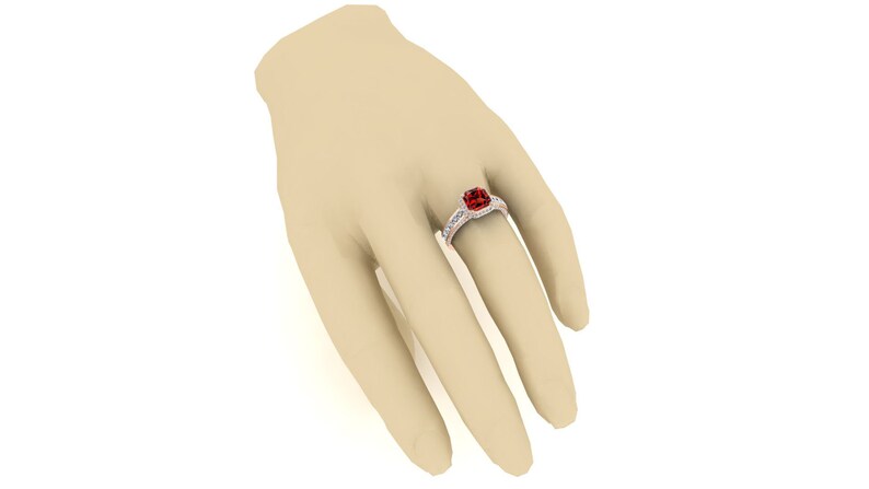 Red Stone Ring Halo Ring Gift For Her. Vintage Art Deco Ring Red Garnet Engagement Bridle Ring Octagon Ring Solitaire Ring 2.00ct