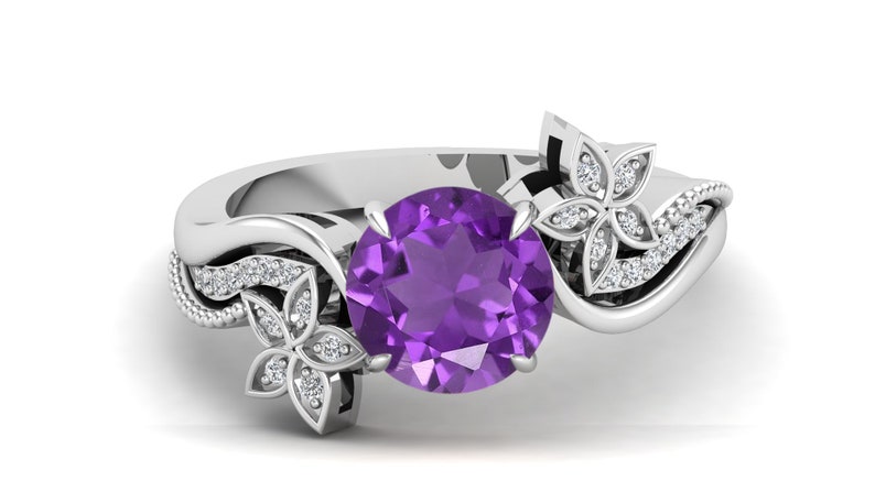 Amethyst Engagement Wedding Bridal Ring For Her Gift For Anniversary. 1.73Cts Antique Floral Flower Ring,Vintage Art Deco Moissanite Ring