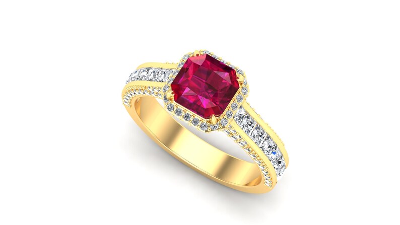 Red Stone Ring Halo Ring Gift For Her. Vintage Art Deco Ring Red Garnet Engagement Bridle Ring Octagon Ring Solitaire Ring 2.00ct