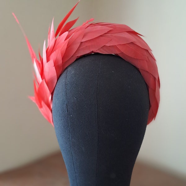 Handmade Coral Feathered Halo Headpiece