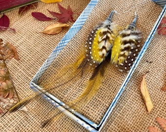 Black and gold feather earrings