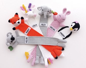 Crochet fox bookmark, Crochet koala bookmark, Personalized bookmark, Unicorn bookmark, Penguin bookmark, Rabbit bookmark, Elephant bookmark