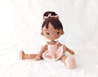 Crochet Ballerina Doll, Amigurumi Ballerina Doll, Christmas Gift, Handmade Ballerina Doll, Dark Skin Ballerina Doll, African American Doll