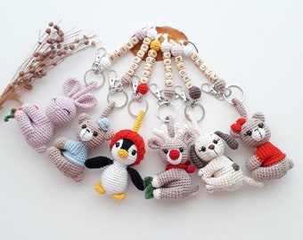 Crochet  Keychain, Amigurumi Keychain, Dog Keychain, Deer Keychain, Bear Keychain, Rabbit Keychain, Penguin Keychain, Personalized Gift