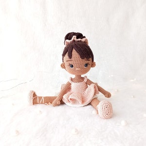 Crochet Ballerina Doll: Handmade Cotton Amigurumi, Dark Skin Tone, For gift birthday, African Ballerina Doll