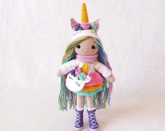 Crochet Unicorn Doll, Amigurumi Unicorn Doll, Birthday Gift For Her, Christmas Gift For Her, Knitted Unicorn Doll, Unicorn Toy For Her