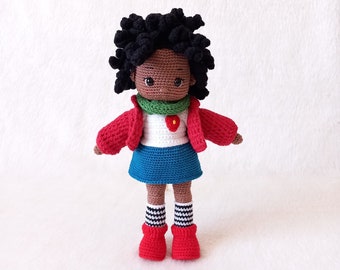 Crochet  African American Doll, Amigurumi African American Doll, African Black Doll, For Gift İdea, Dark Skin Doll, Personalized black doll