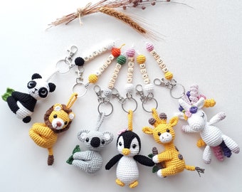 Giraffe keychain , Panda keychain , Koala keychain , Fox Keychain , Penguin keychain , Lion keychain , Unicorn keychain ,Custom gift